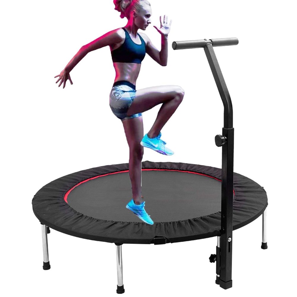 TXTC Fitness Trampoline,Waist Drum Spring,Foldable and Easy to Carry,Built-in Metal Sheet,75-120CM 5-Speed Armrest,Fitness Bag, Small Trampoline for Adults and Kids Workout and Exercise