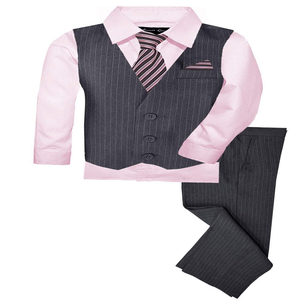 Johnnie Lene JL40 Pinstripe Boys Formal Dresswear Vest Set Gray/Pink 2T