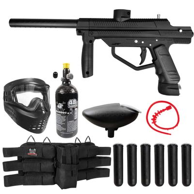 Maddog JT Stealth Paintball Gun Marker and Accessory Starter Package [HPA] | Titanium Kit - Marker, 48ci/3000psi Compressed Air Tank, Mask, Hopper, 6+1 Harness, & (6) Pods