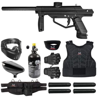 Maddog JT Stealth Basic Paintball Gun Marker and Accessory Starter Package [HPA] | Protective Kit - Marker, 48ci/3000psi Compressed Air Tank, Mask, Hopper, Pods, Harness & Protective Gear