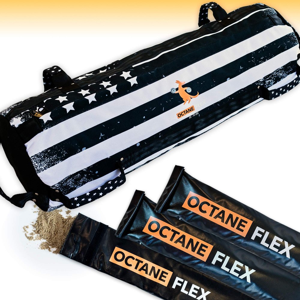 Octane Flex Adjustable Sandbags for Fitness 75lb - Home Workout Sandbag Set with 3 x Filler Bags and Exercise Poster - Training Weighted Sand Bag Equipment with Handles for Gym & Crossfit USA (75)