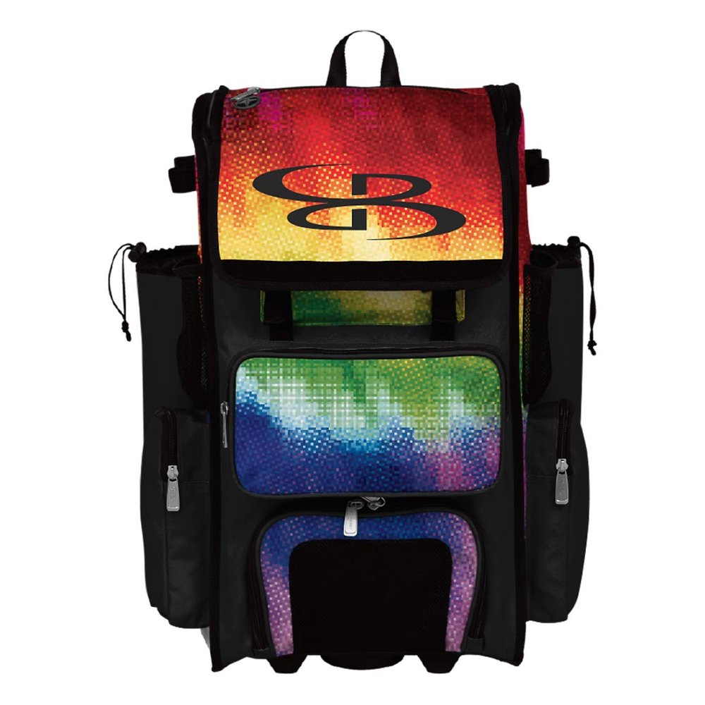 Boombah Rolling Superpack 2.0 Baseball/Softball Gear Bag - 23-1/2" x 13-1/2" x 9-1/2" - Pixelpop Multicolor - Telescopic Handle - Holds 4 Bats - Wheeled Version