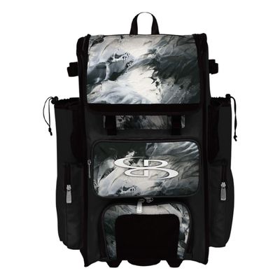 Boombah Rolling Superpack 2.0 Baseball/Softball Gear Bag - 23-1/2" x 13-1/2" x 9-1/2" - Glacier Black/White - Telescopic Handle - Holds 4 Bats - Wheeled Version