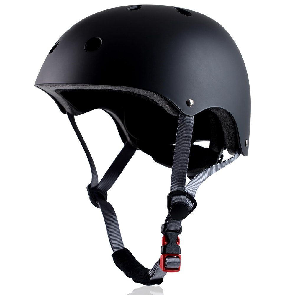 OUWOR Kids Skateboard Bike Helmet for Boy and Girl, Lightweight Adjustable, Multi-Sport for Bicycle Skate Scooter (Black, Small)