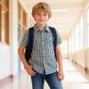 Bienzoe Boys Short Sleeve Shirt: Kids Button Down Plaid Tops Green/Black 5/6 view 3