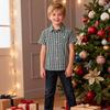 Bienzoe Boys Short Sleeve Shirt: Kids Button Down Plaid Tops Green/Black 5/6 view 4