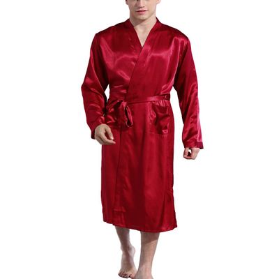 Admireme Men's Satin Kimono Robe Spa Bathrobes Loungewear Sleepwear Long Bathrobe Lightweight Silk Nightwear