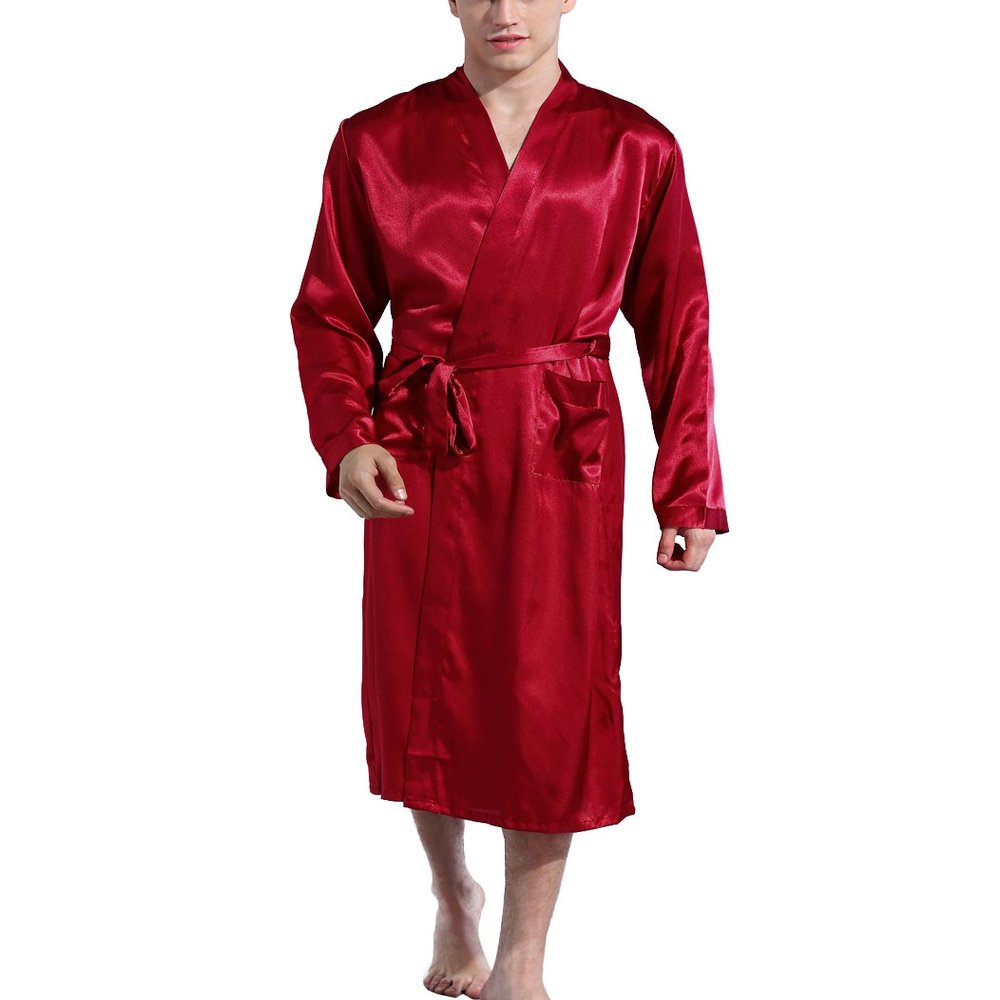 Admireme Men's Satin Kimono Robe Spa Bathrobes Loungewear Sleepwear Long Bathrobe Lightweight Silk Nightwear