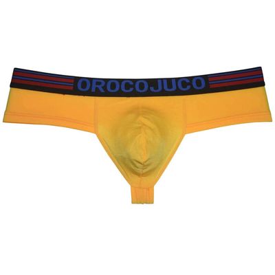 OROCOJUCO Sexy Men's Ultra Cheeky Briefs Boxers Thong Brazilian Bikini Shorts Underwear 1/3 Butt Coverage Boxers Trunks Yellow M
