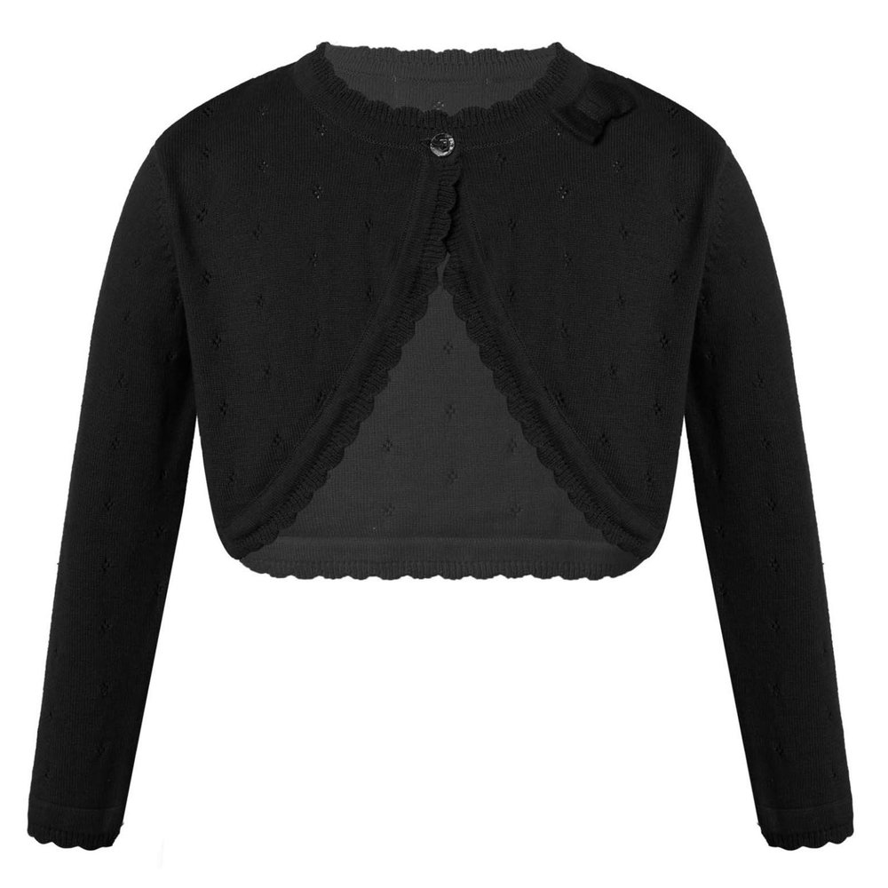 Jelory Kids Flower Girl Knitted Cardigan Sweater Long Sleeve Open Front One Button Wedding Dress Bolero Shrug Black 6