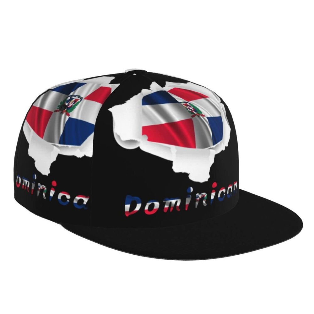 Dominican Flag Broken Hole Flat Bill Brim Baseball Cap Cool Hip Hop Trucker Hat Men Women Adjustable Baseball Caps