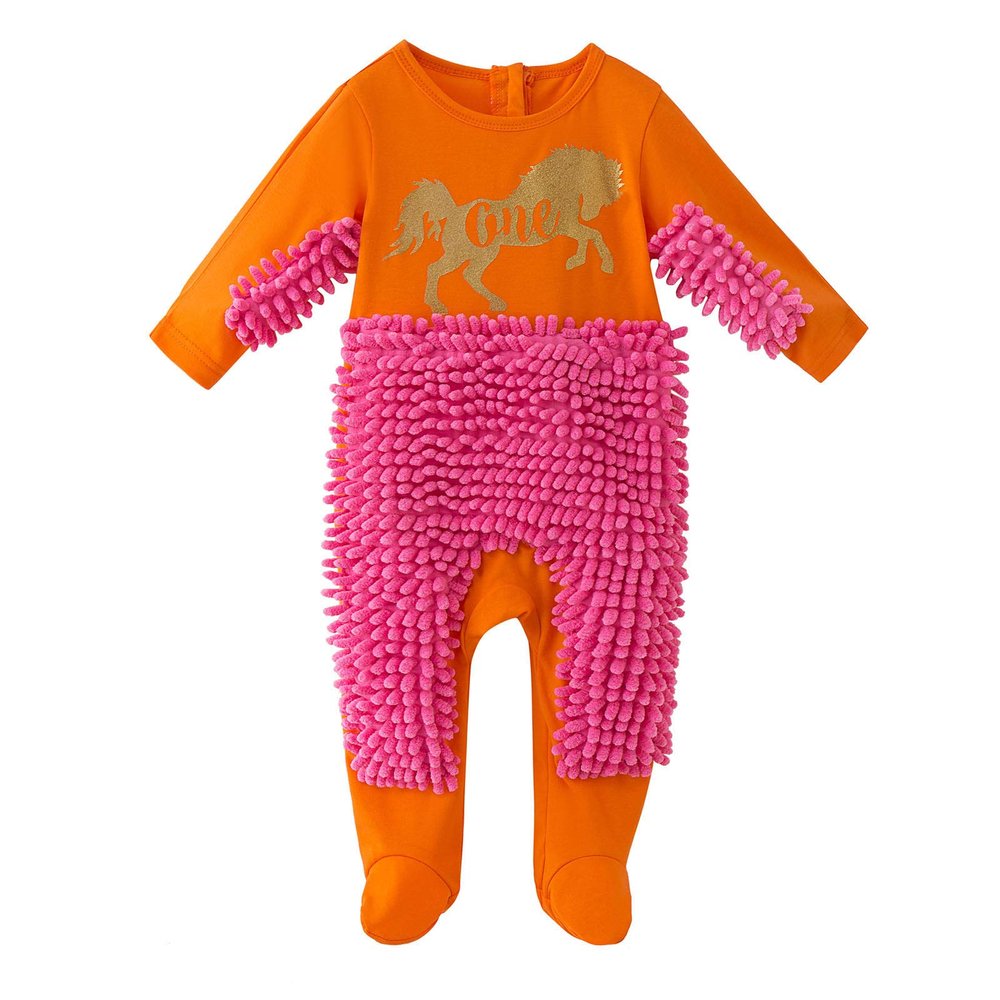 Baby One Casual Romper Newborn Infant Baby Girls Boys Crawling Baby Letter Mop Romper Jumpsuit Orange