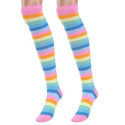 winying Colorful Striped Thigh High Stockings Over The Knee Socks/Elbow Length Gloves for Halloween Costume Fun Party Cosplay Pink Gloves