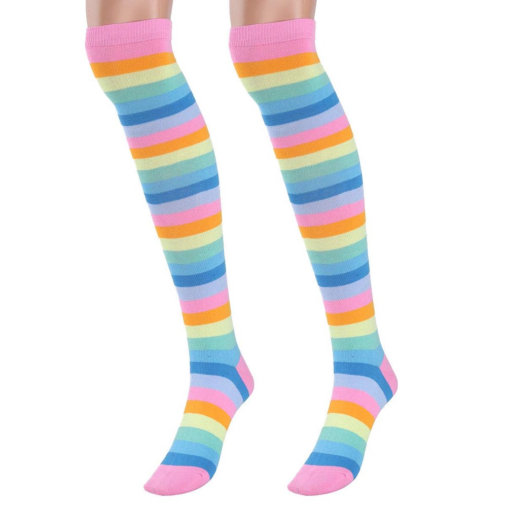 winying Colorful Striped Thigh High Stockings Over The Knee Socks/Elbow Length Gloves for Halloween Costume Fun Party Cosplay Pink Gloves