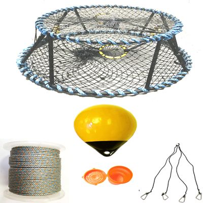 KUFA Sports Vinyl Coated Heavy Duty Tower Style Prawn Trap with 400' Rope, Yellow Float, Vented Bait Jar & Harness Combo (CT130+PAQ305+HA5)