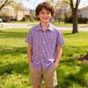 Bienzoe Boys Short Sleeve Shirt: Kids Button Down Plaid Tops Purple/White 5/6 view 2