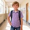 Bienzoe Boys Short Sleeve Shirt: Kids Button Down Plaid Tops Purple/White 5/6 view 3