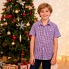 Bienzoe Boys Short Sleeve Shirt: Kids Button Down Plaid Tops Purple/White 5/6 view 4