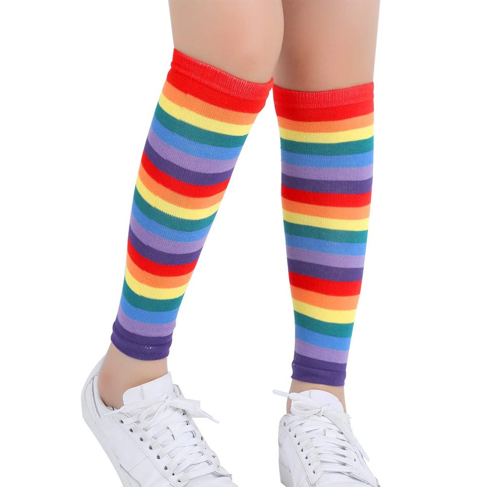 Alvivi Fashion Rainbow Socks Striped Long Knee High Socks/Arm Warmer Fingerless Gloves Women Girls Fancy Dress Accessories Rainbow Color Socks