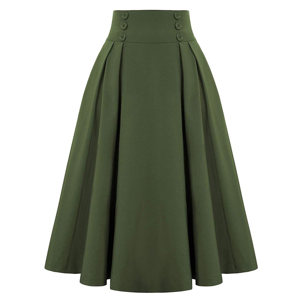 NREALY New Women's High Waist Pleated A Line Long Skirt Front Slit Belted Maxi Skirt
