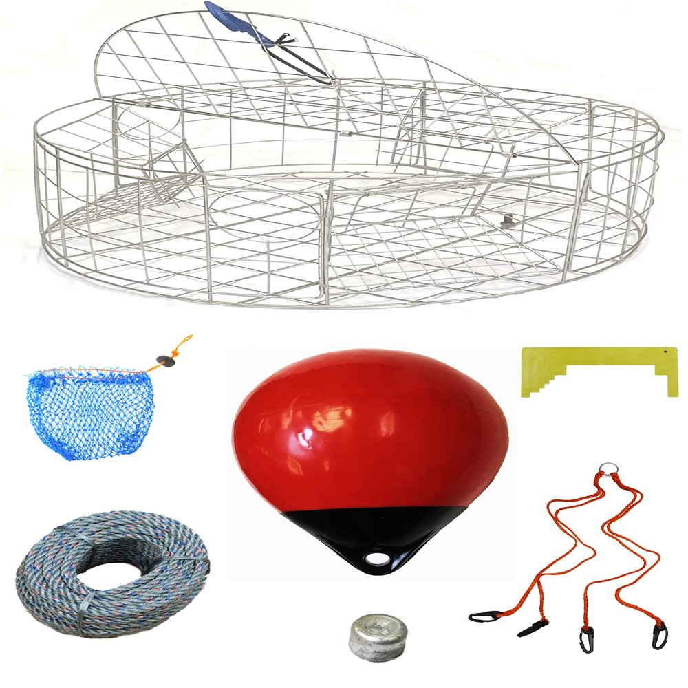 KUFA Sports 30"x12" Stainless Steel Crab Trap & Accessories Combo with Bait Bag with Rubber Easy Locker (Stretched mesh Size 3/4") (CT120+CA30L1+ZIN)