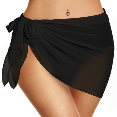 Swimsuit Coverups for Women Sarong Beach Bikini Wrap Sheer Short Skirt Chiffon Scarf for Swimwear (Black,2XL)