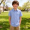 Bienzoe Boys Short Sleeve Shirt: Kids Button Down Plaid Kids Tops Lt Blue 7/8 view 2