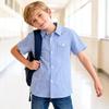 Bienzoe Boys Short Sleeve Shirt: Kids Button Down Plaid Kids Tops Lt Blue 7/8 view 3