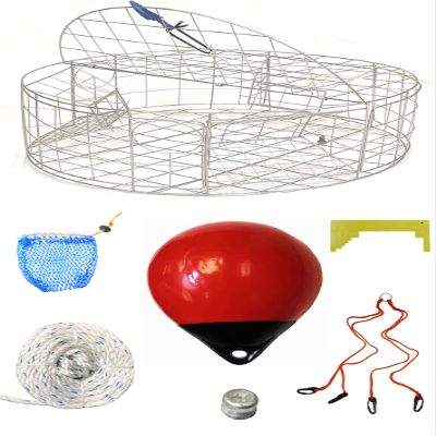 KUFA Sports 30"x12" Stainless Steel Crab Trap & Accessories Combo with Bait Bag with Rubber Easy Locker (Stretched mesh Size 3/4") (CT120+CA30S1+ZIN)