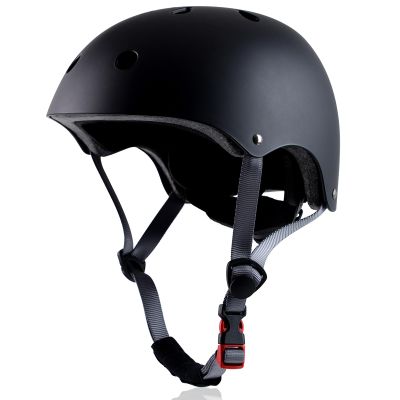 OUWOR Youth Skateboard Bike Helmet for Boy and Girl, Lightweight Adjustable, Multi-Sport for Bicycle Skate Scooter (Black, Medium)