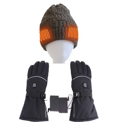 Winter Heated Hat and Gloves Set, Men Women 3 Levels Temperature Control Electric Knit Heating Hat with Heated Gloves for Skiing Fishing Hiking Camping