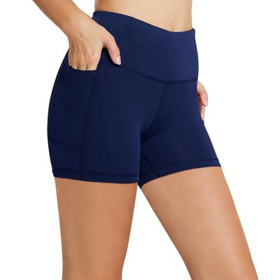 baleaf Workout Shorts Women 5" Tummy Control Short Pockets Navy Blue M