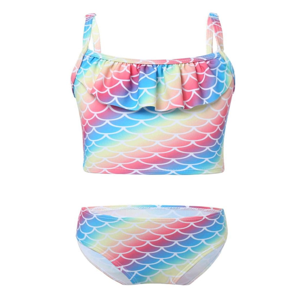 Moily Toddler Girls Mermaid Bikini Set Ruffles Tank Top with Bottom Swimsuit Bathing Suit Beachwear Gradient Color 1-2