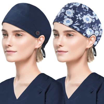 ABAMERICA Working Caps with Button and Sweatband, Adjustable Working Hats for Women Men, One Size (Tie Back or Toggle)