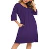 YYA Nightgowns for Women 3/4 Sleeve Sleepwear Lace Comfy Sleep Gowns Pleated V Neck Plus Size Nightshirt Purple 3XL view 2