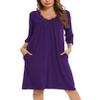 YYA Nightgowns for Women 3/4 Sleeve Sleepwear Lace Comfy Sleep Gowns Pleated V Neck Plus Size Nightshirt Purple 3XL view 3