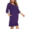 YYA Nightgowns for Women 3/4 Sleeve Sleepwear Lace Comfy Sleep Gowns Pleated V Neck Plus Size Nightshirt Purple 3XL view 4