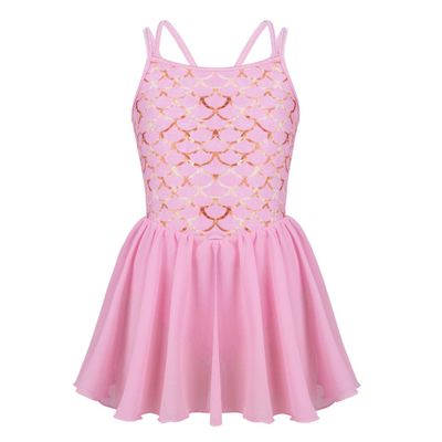 VernLan Little Girls Mermaid Fish Scales Camisole Leotard Ballet Dance Tutu Dress Gymnastics Sports Active wear Dresses Pink 8