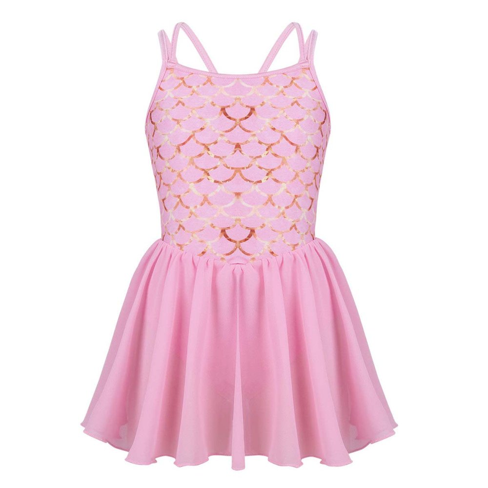 VernLan Little Girls Mermaid Fish Scales Camisole Leotard Ballet Dance Tutu Dress Gymnastics Sports Active wear Dresses Pink 8