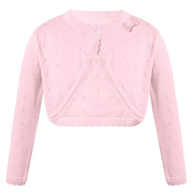 Jelory Kids Flower Girl Knitted Cardigan Sweater Long Sleeve Open Front One Button Wedding Dress Bolero Shrug Pink 12
