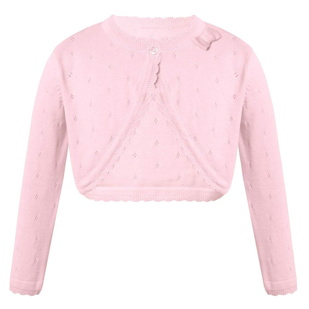 Jelory Kids Flower Girl Knitted Cardigan Sweater Long Sleeve Open Front One Button Wedding Dress Bolero Shrug Pink 12