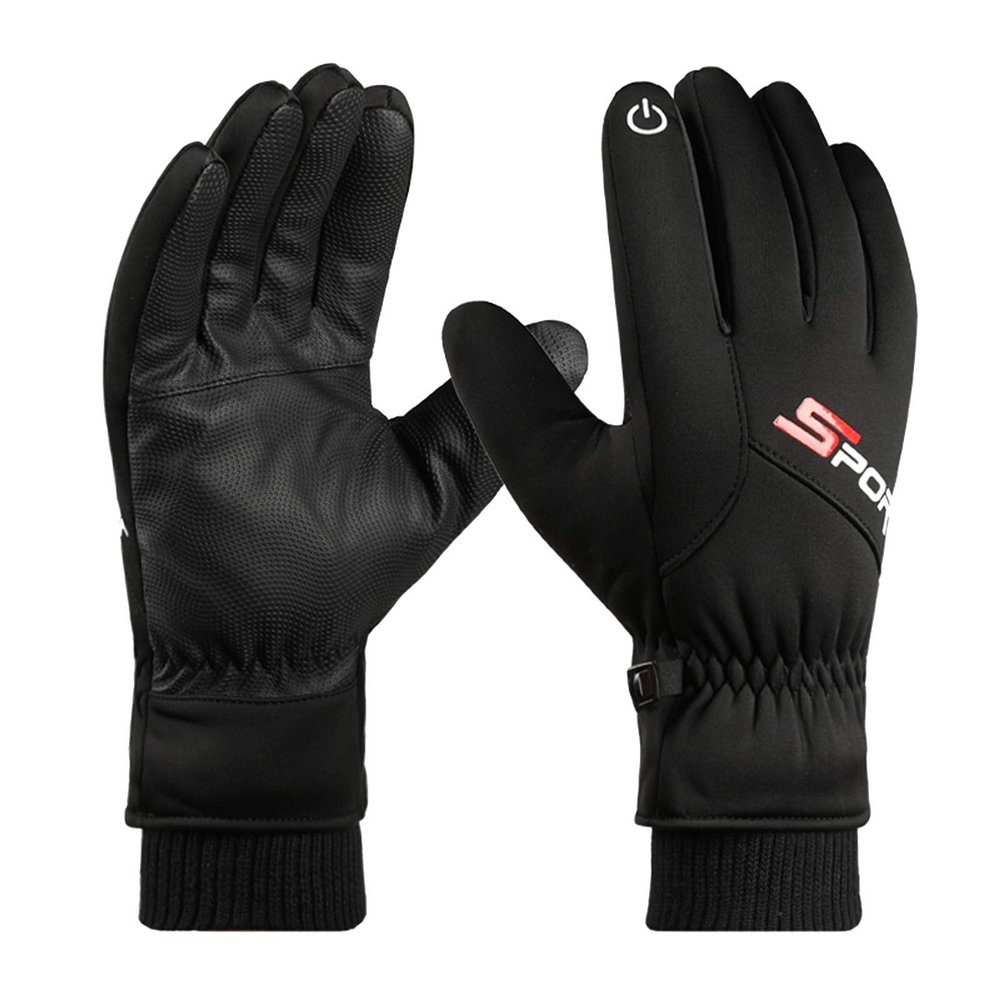 Cycling Gloves, Running Gloves, Touch Screen, Non-Slip, Waterproof, Windproof, Sports Winter Gloves (Color : Black)