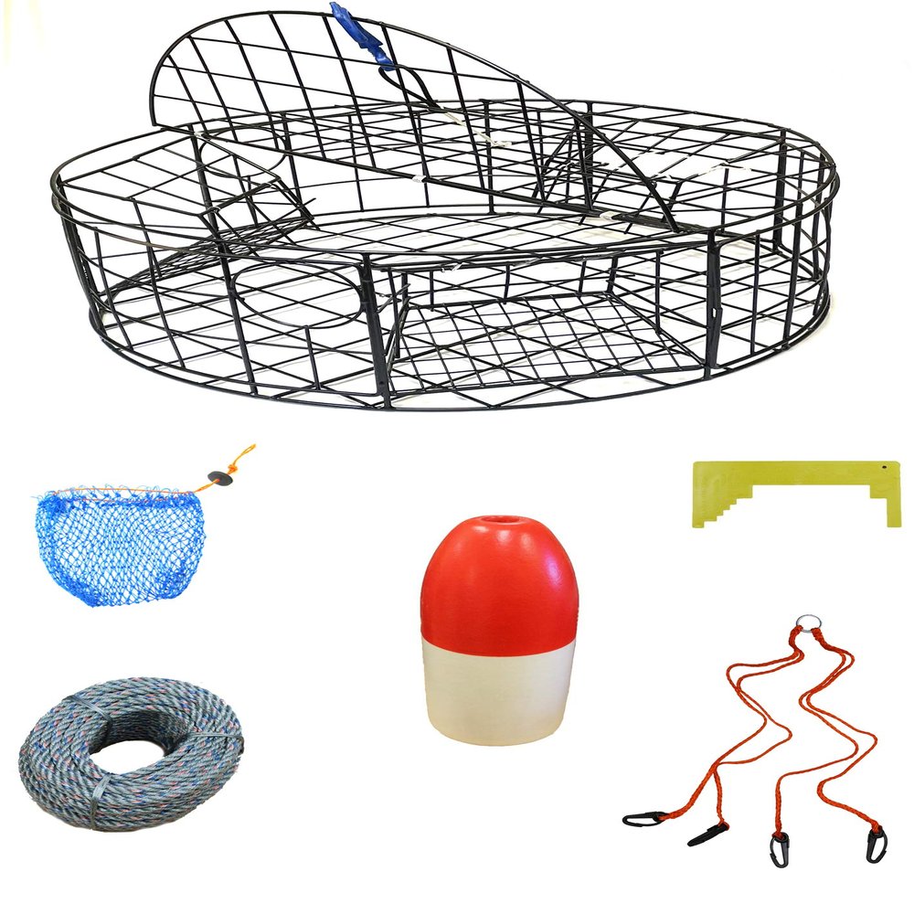 KUFA Sports 30" Vinyl Coated Crab Trap with & Accessories Combo with Bait Bag with Rubber Easy Locker (Stretched mesh Size 3/4") (CT110+CAQ11)