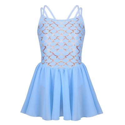 VernLan Little Girls Mermaid Fish Scales Camisole Leotard Ballet Dance Tutu Dress Gymnastics Sports Active wear Dresses Sky_Blue 10