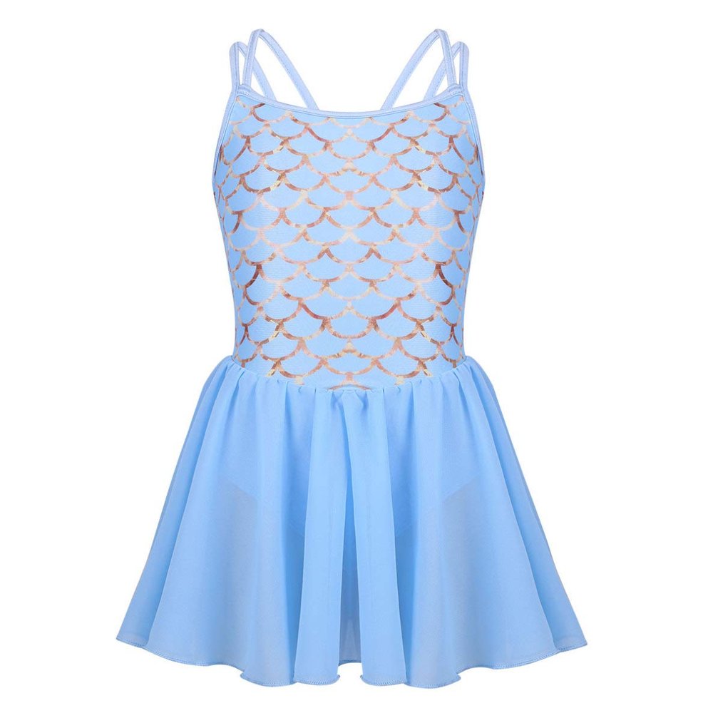 VernLan Little Girls Mermaid Fish Scales Camisole Leotard Ballet Dance Tutu Dress Gymnastics Sports Active wear Dresses Sky_Blue 10