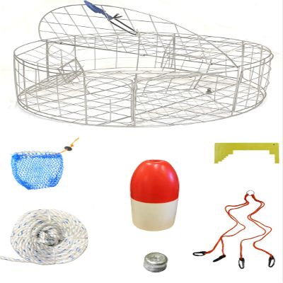 KUFA Sports 30"x12" Stainless Steel Crab Trap & Accessories Combo with Bait Bag with Rubber Easy Locker (Stretched mesh Size 3/4") (CT120+CAS11+ZIN)