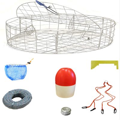 KUFA Sports 30"x12" Stainless Steel Crab Trap & Accessories Combo with Bait Bag with Rubber Easy Locker (Stretched mesh Size 3/4") (CT120+CAQ11+ZIN)