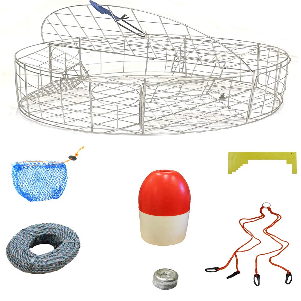 KUFA Sports 30"x12" Stainless Steel Crab Trap & Accessories Combo with Bait Bag with Rubber Easy Locker (Stretched mesh Size 3/4") (CT120+CAQ11+ZIN)