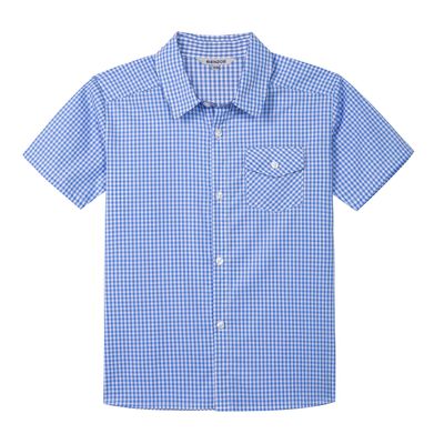 Bienzoe Boys Short Sleeve Shirt: Kids Button Down Plaid Kids Tops Lt Blue 13/14