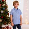 Bienzoe Boys Short Sleeve Shirt: Kids Button Down Plaid Kids Tops Lt Blue 13/14 view 4